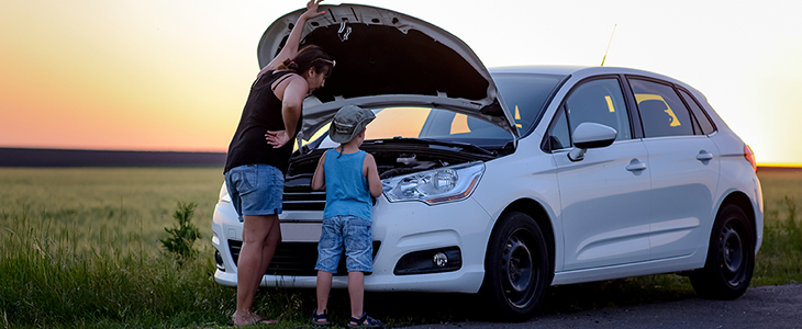 Mother and Son Repairing Something on their Car